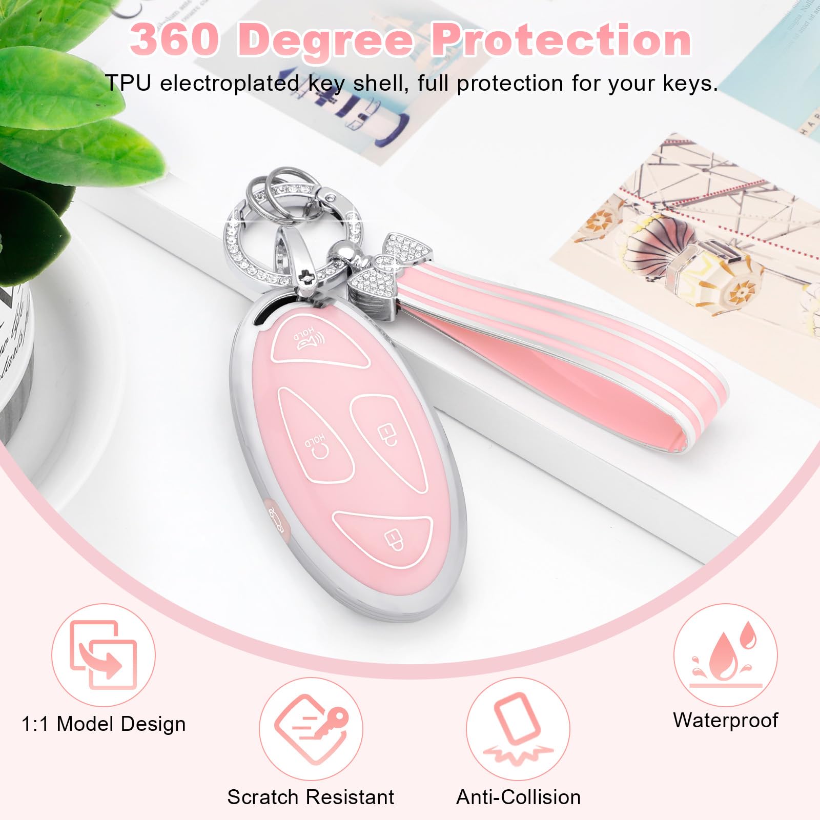 PIFOOG for Hyundai Key Fob Cover 2024 2025 Elantra Santa Fe Sonata Tucson Kona Ioniq 6 Pink 5 — view 3