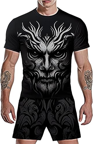 TZIISOA Conjunto deportivo de personalidad para hombre, conjunto de 2 piezas, conjunto de camisetas de manga corta y pantalones cortos, elegante