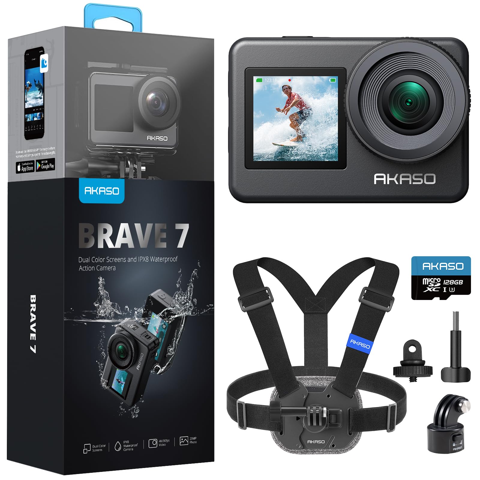 Amazon.com : AKASO Brave 7 Action Camera with MicroSDXC U3 Card