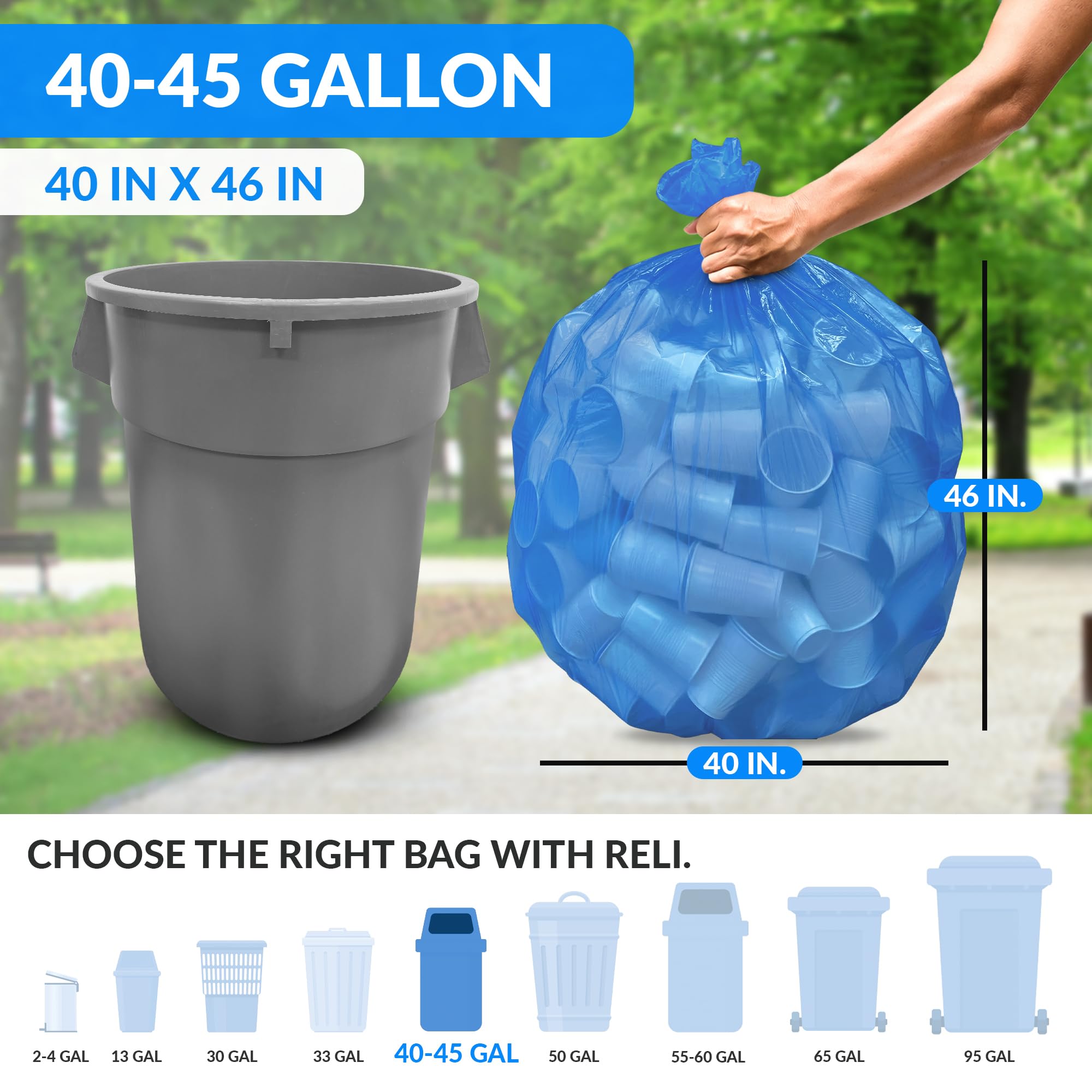 Reli. SuperValue - Bolsas de reciclaje de 40-45 galones | 100 unidades | Bolsas de basura azules