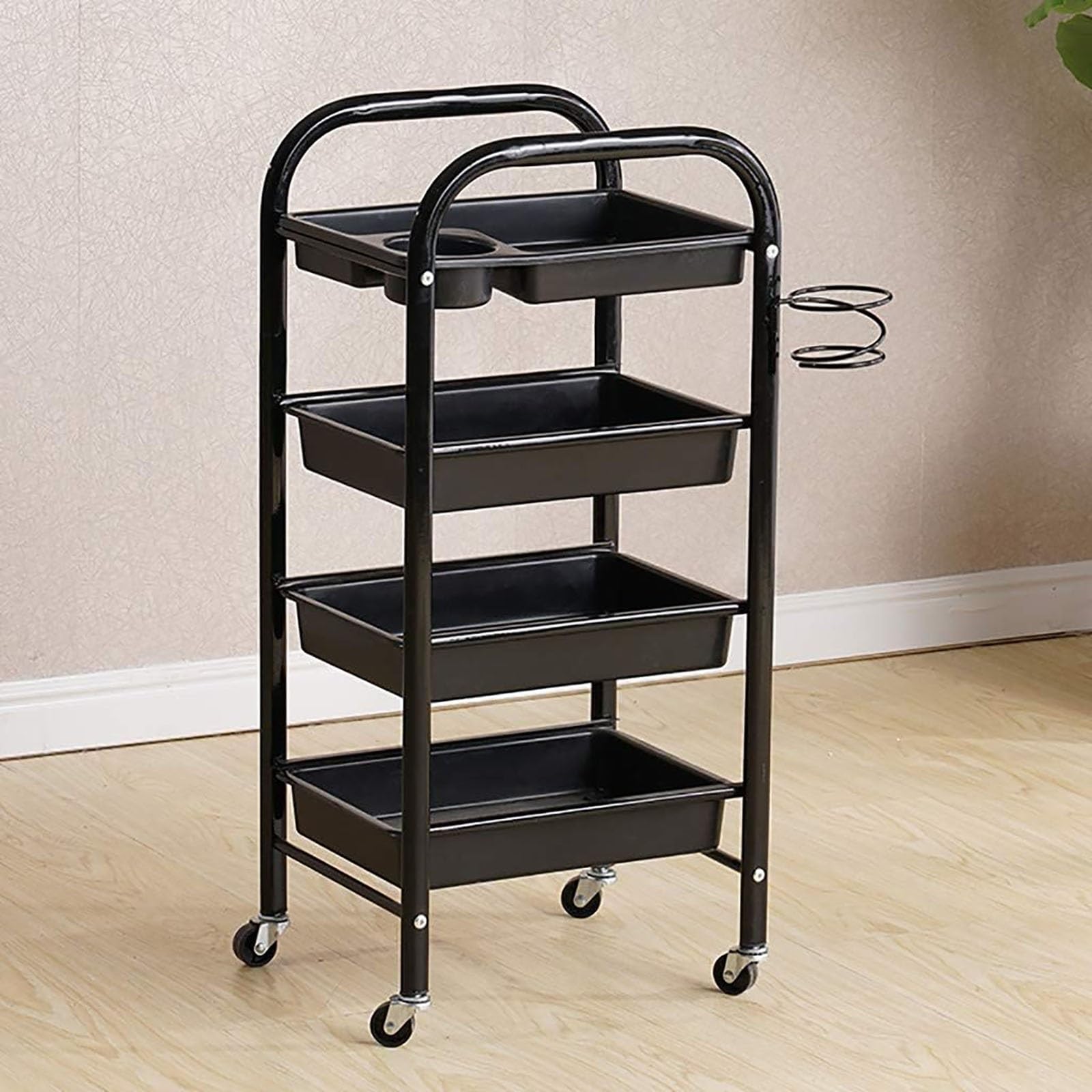 Salon Rollwagen, 4-Tier Plastic Rolling Storage Cart Utility Cart, Hair Salon Tool cart Barber Shop Ironing Trolley Used in Beauty Salons Barber Shops Living Room Bathroom