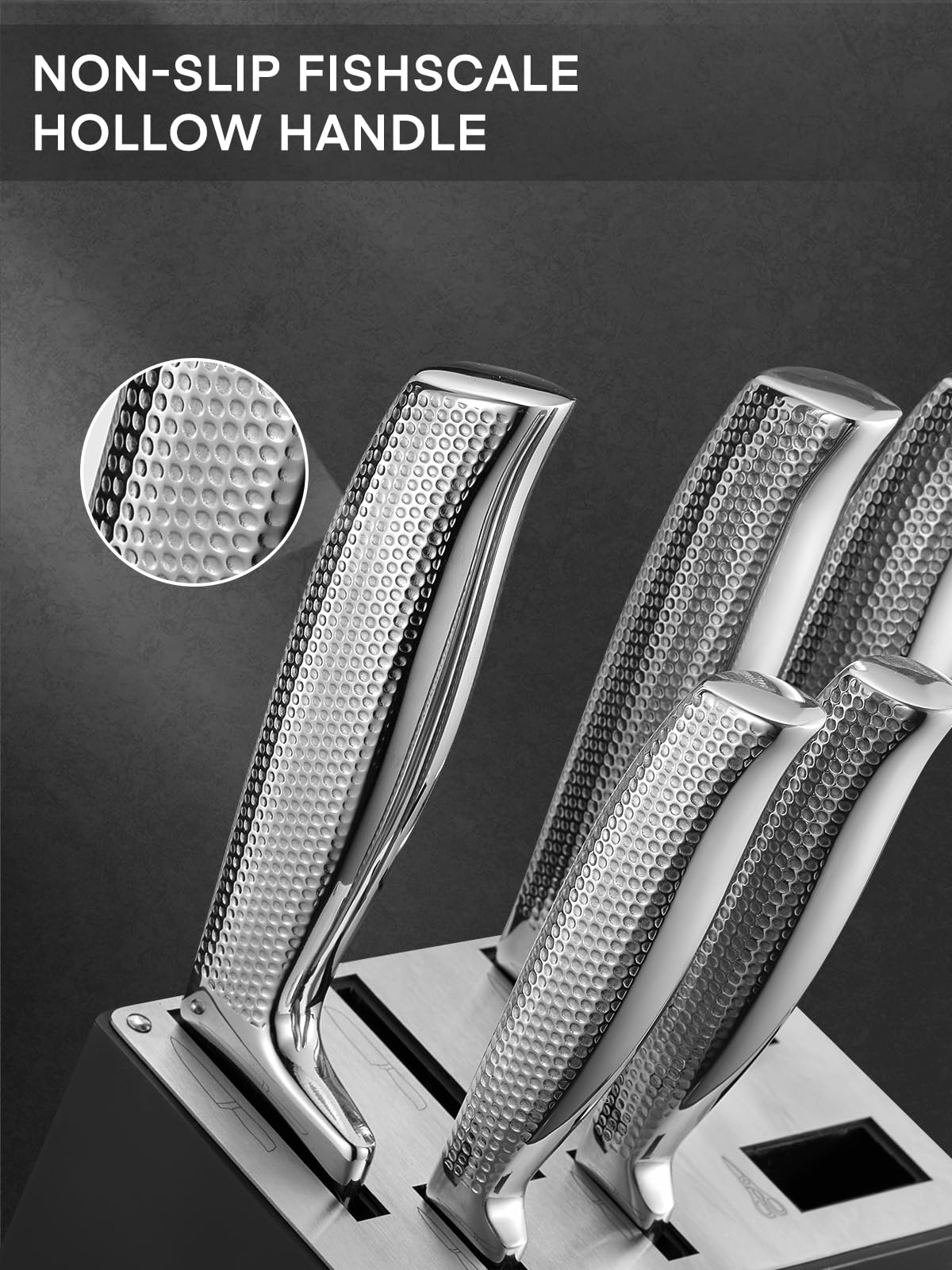 FOHERE Juego de Cuchillos de Cocina, 14 piezas Juego de Cuchillos con Tecnología Avanzada de Autoafilado, Bloque de Cuchillos con Mango Ergonómico y Acero Inoxidable