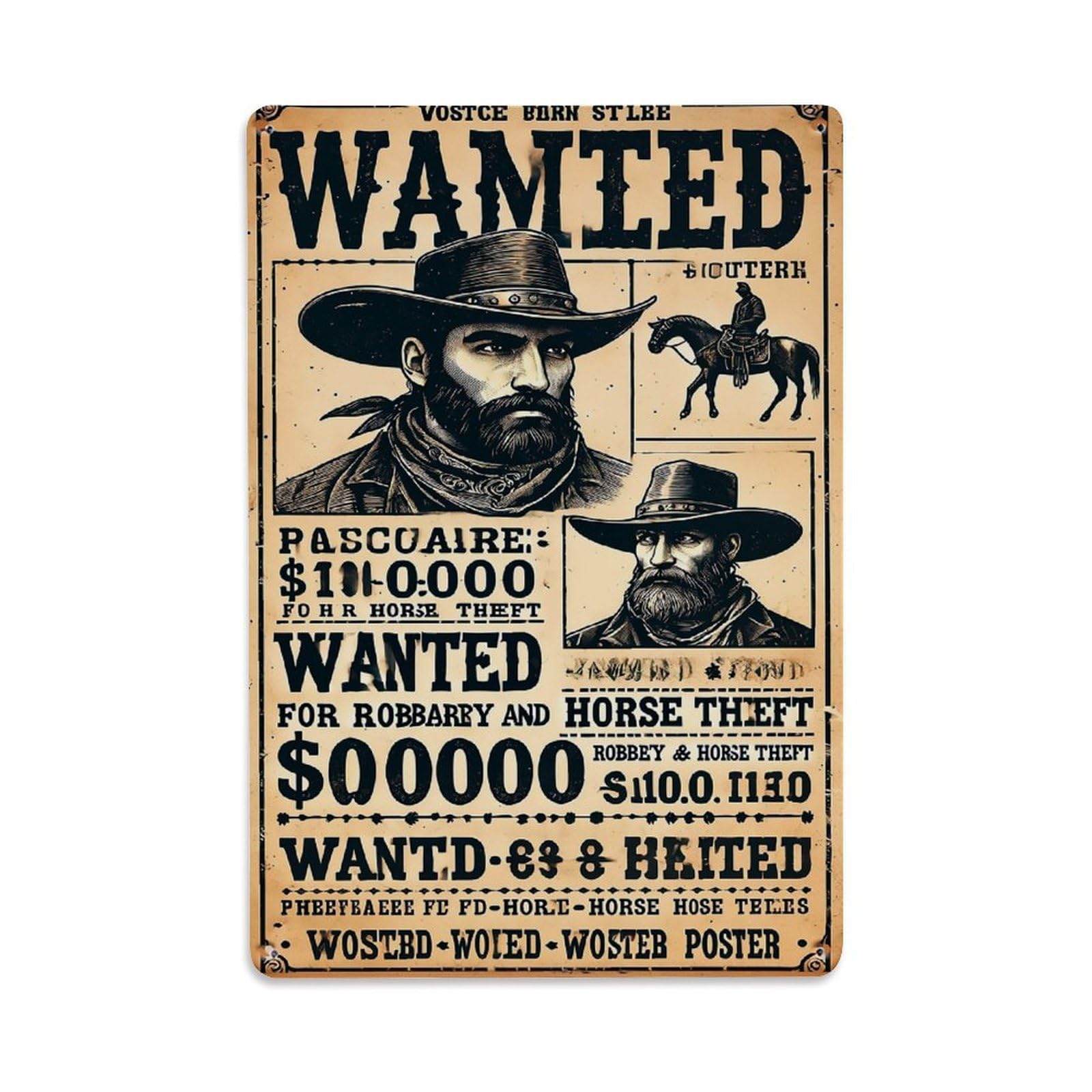 Jdfenggu Vintage Wanted Poster Western Theme Design Retro Metal Tin Sign, Metal Poster For Bar, Home, Man Cave, Kitchen, Laundry Room Art Decor 8X12 Inch
