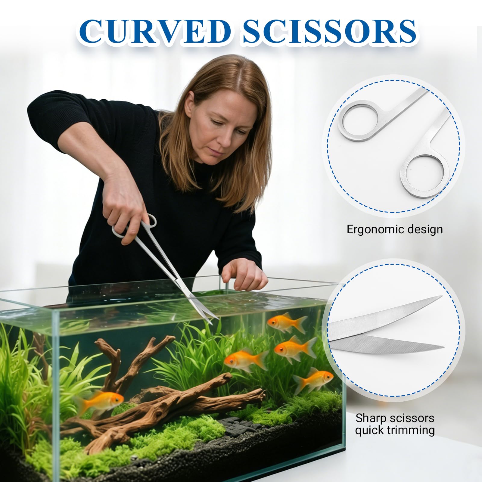 Kit Outils Aquarium, 3 Pièces en Acier Inoxydable Pince Droite Pince Courbe et Ciseaux pour Aquascaping Entretien de Plantes Aquatiques et Nettoyage de Terrarium Antirouille et Précis - 4
