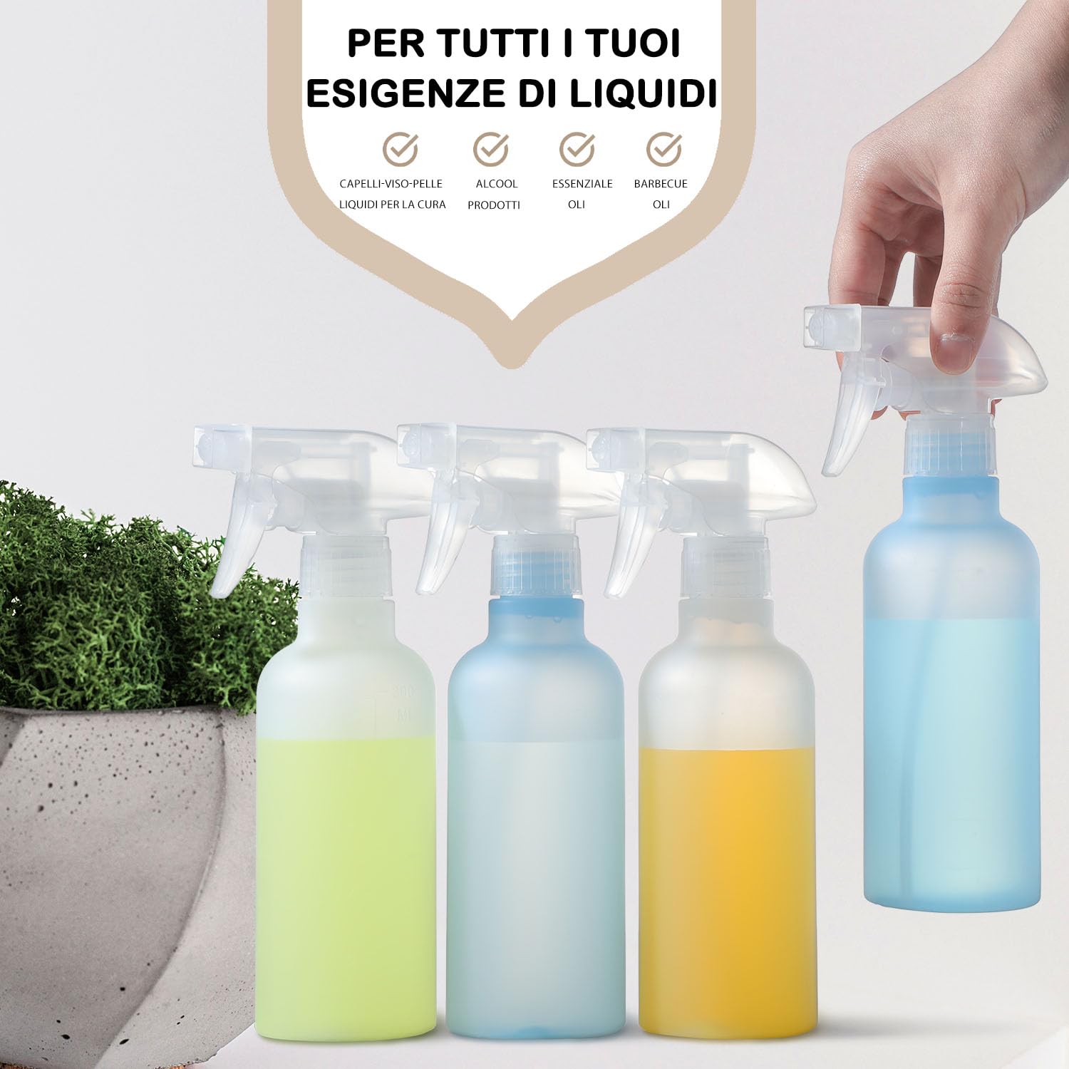 VEXPLO Spruzzino Nebulizzatore, Spruzzino Acqua per Capelli Ricci la Piante Pulizia Animali, Regolabile Mist/Stream, Bottiglie Spray Vuote Piccola in Plastica Senza BPA da 300ml, Confezione da 2