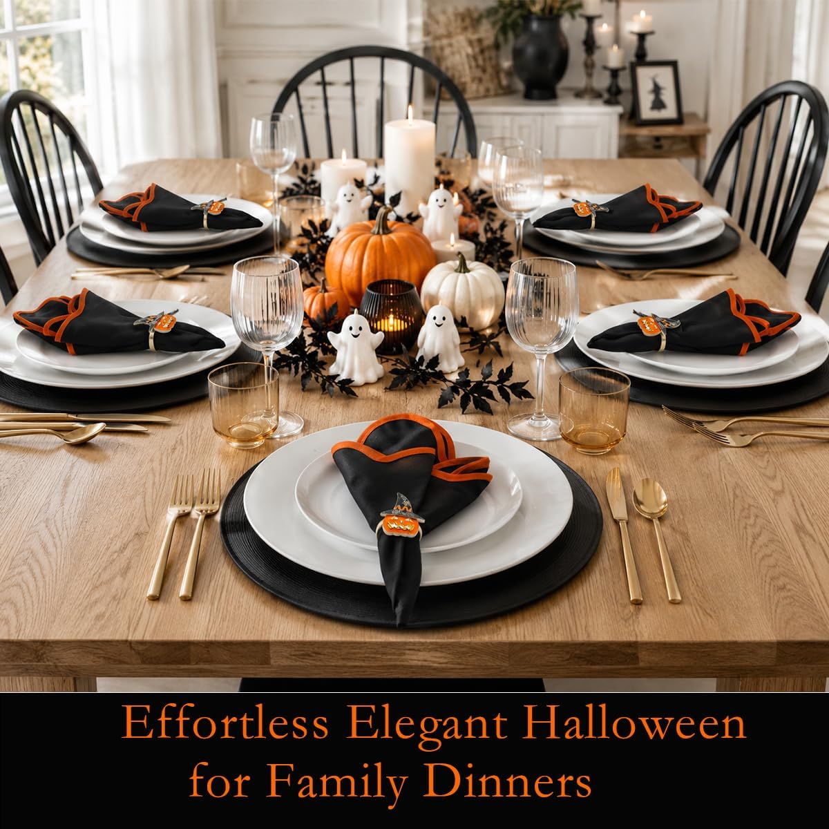 Scallop Cloth Napkins,Elegant Halloween Table Decor (Black and Orange)