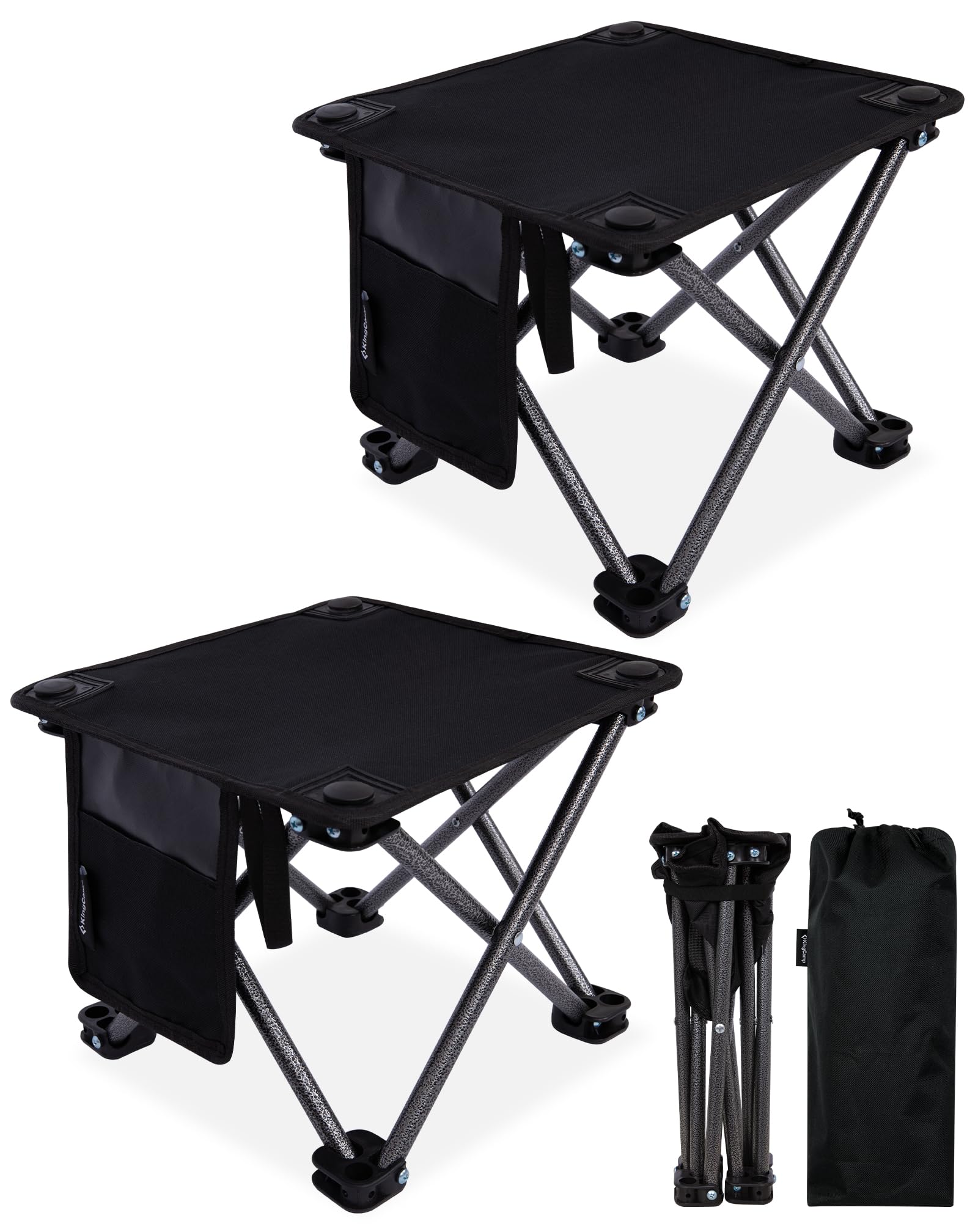 KingCamp 2 Pack Portable Folding Stools Camping Stools Folding Lightweight with Side Pocket & Carry Bag 180kg Load Capacity Suitable for Kids & Adults, Ideal for Beach Hiking Garden BBQ Picnic Travel