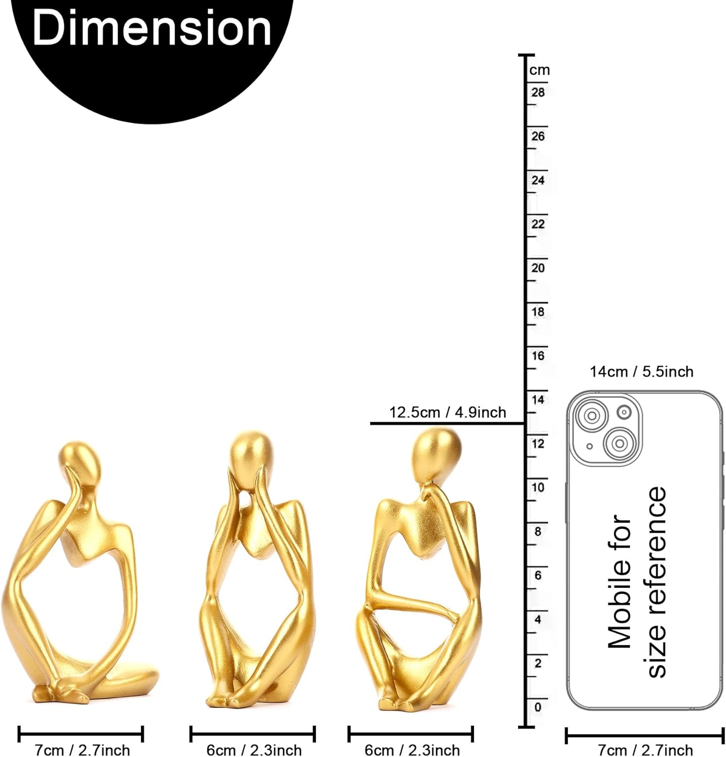 TIED RIBBONS Decorative Abstract Thinker Men Statue Set of 3 Modern Art Showpiece Sculpture (Resin, Gold, 13 cm x 6 cm) Decoration Items for Home Decor Living Room Bedroom Bookshelf Table Office