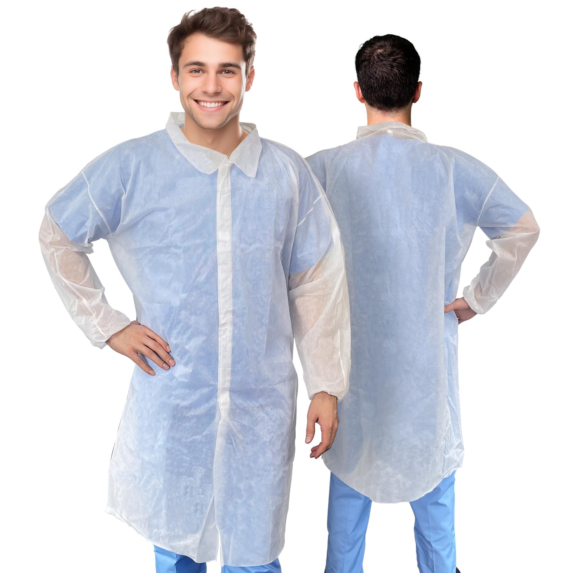 AMZ Disposable Lab Coat XL. 35 GSM PP White Disposable Lab Coats for Adults 10 Pack Knee length Lab Coat with Long Sleeves