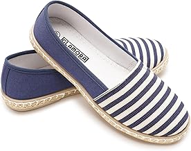 GLAMORA Espadrilles Women's Canvas Striped Ballerinas Esparto Women's Rubber Sole Non-Slip Flat Shoes Summer Comfortable Slip On Shoes Lightweight Breathable Footwear Summer Women