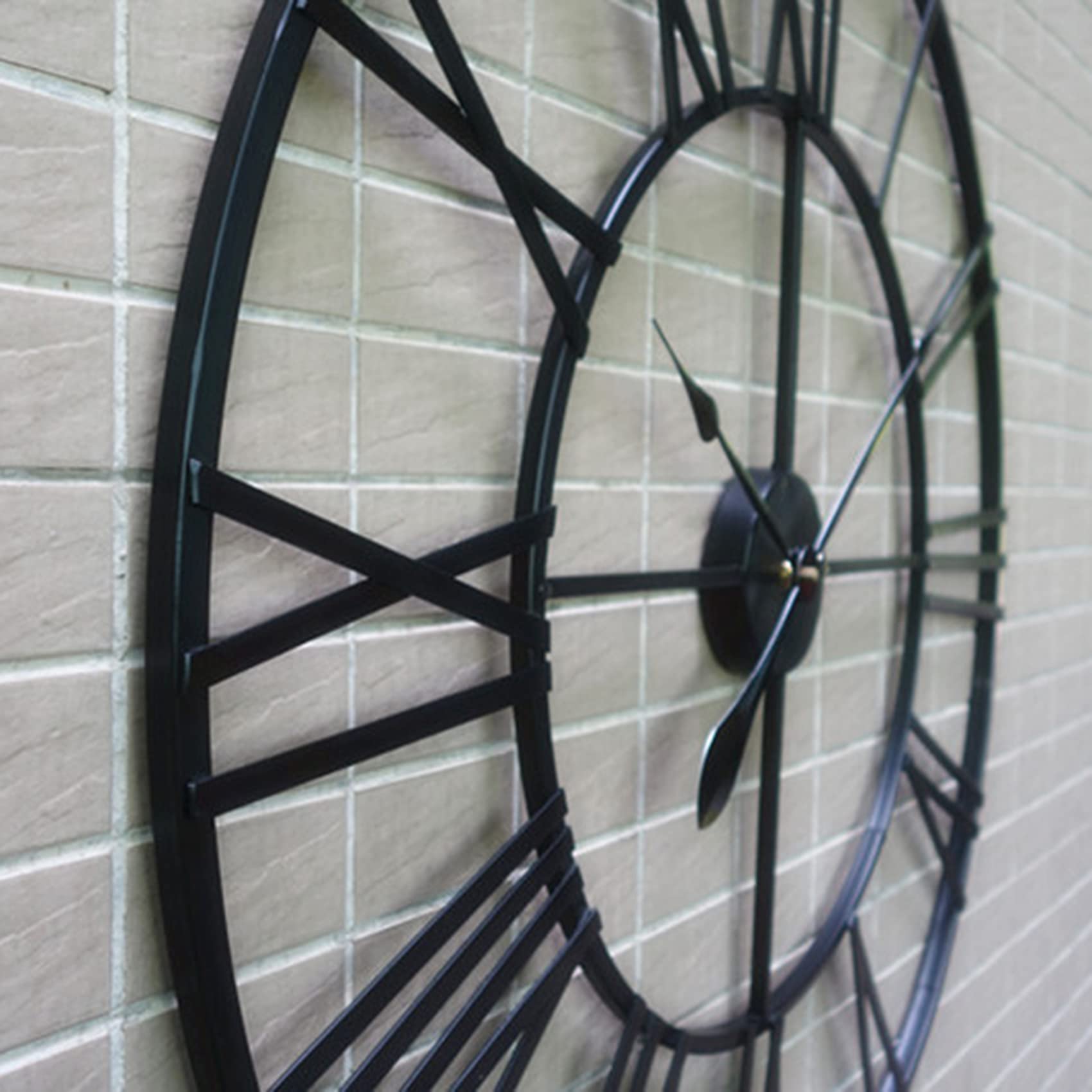 ZXCVB Reloj de Pared Grande 3D de 40/47/60/80cm, Reloj de Pared de Metal Hueco Redondo Retro, Reloj de números silencioso Moderno, decoración de jardín Interior y Exterior para el hogar,Negro,60cm