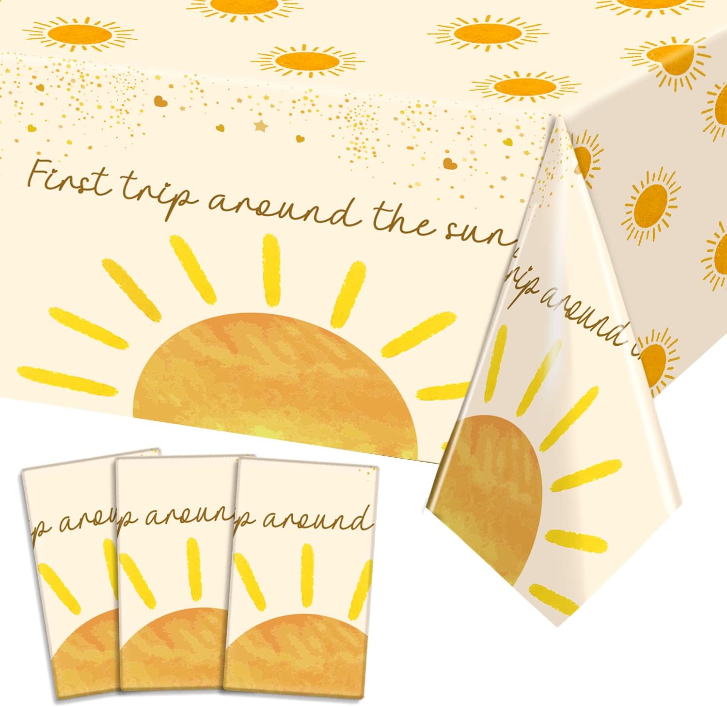 3Pcs Boho Sun Birthday Party Tablecloths Decorations, First Trip Around The Sun Birthday Decorations, Sunshine Theme Tablecloths for Baby Girls Boys Baby Shower Party Supplies