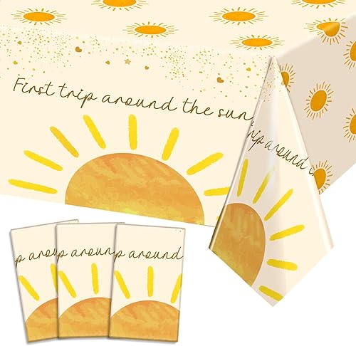 KORHONEN 3 manteles bohemios para fiesta de cumpleaños con el sol, decoraciones de primer viaje alrededor del sol, manteles temáticos de sol para