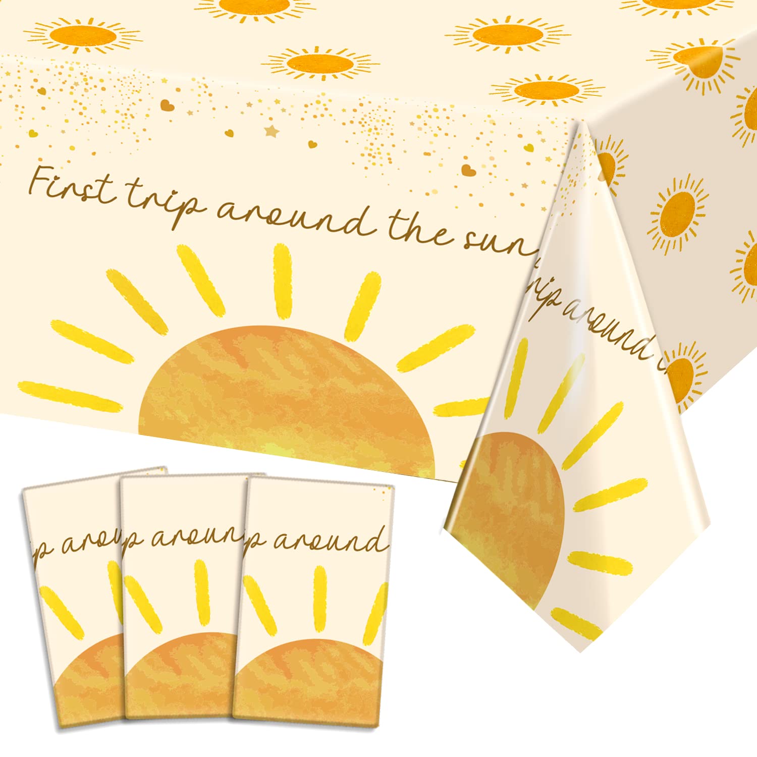 3Pcs Boho Sun Birthday Party Tablecloths Decorations, First Trip Around The Sun Birthday Decorations, Sunshine Theme Tablecloths for Baby Girls Boys Baby Shower Party Supplies