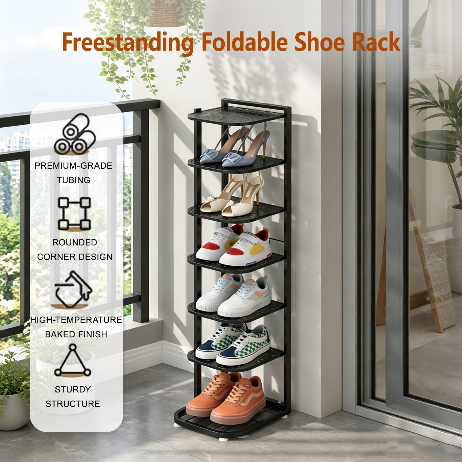 PAKMEZ Scarpiera Pieghevole in Metallo a 5/6/7/8/9/10Ripiani, Porta Scarpe Salvaspazio per Ingresso, Camera da Letto e Cabina Armadio, Organizzatore Verticale(White,82cm/32in)