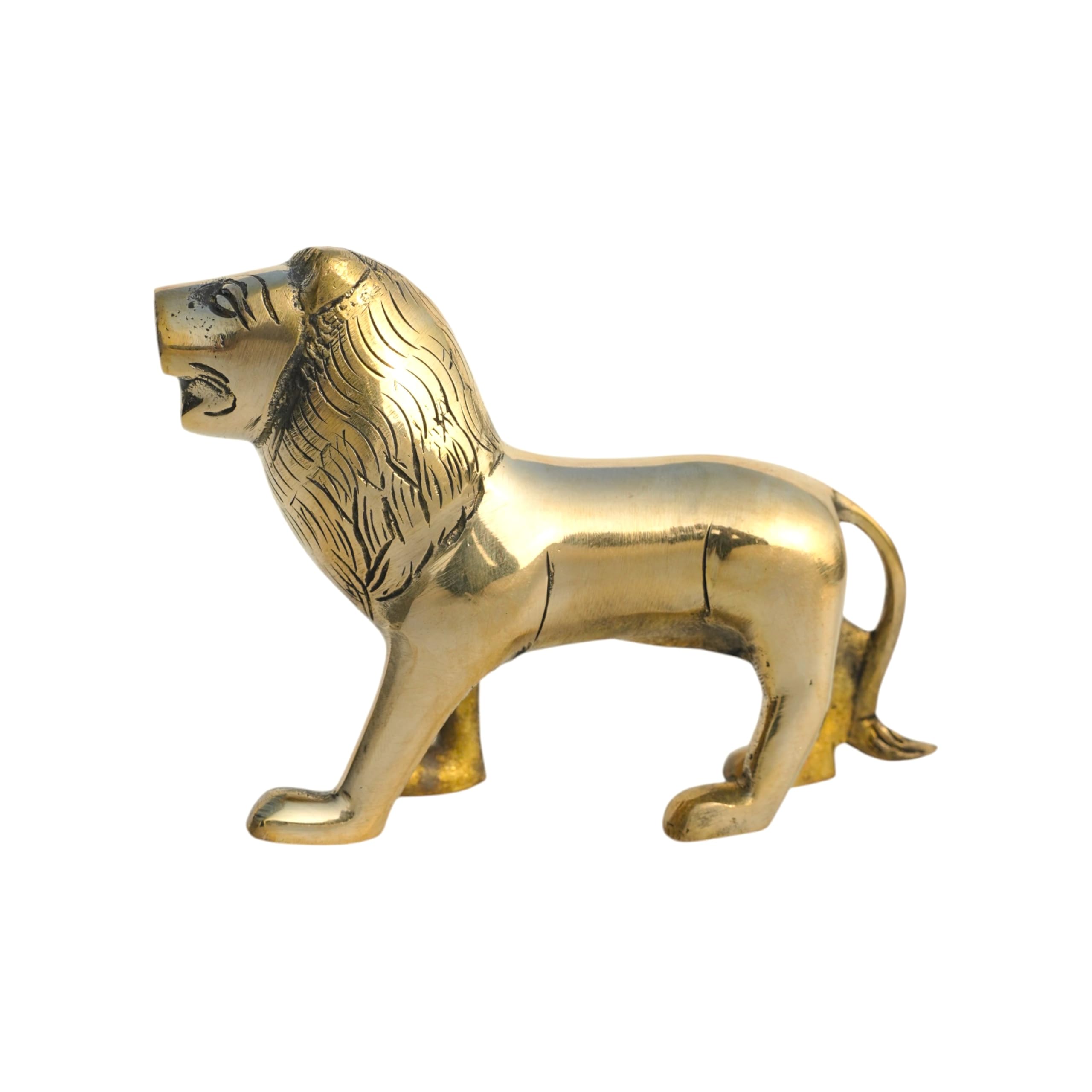 Brass Lion Statue | Feng Shui Remedy | Vastu Remedy | Zonal Placement -North-North-East | Size-5 Inch | Showpiece | Decorative | Home Decor | Weight - 800 G (Approx)
