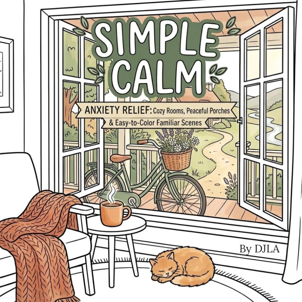 Simple Calm: Anxiety Relief: Cozy Rooms, Peaceful Porches & Easy-to-Color Familiar Scenes