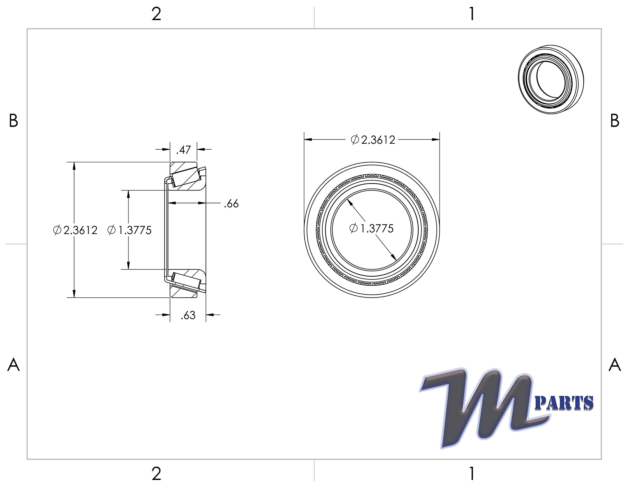 M-Parts L68149/L68111 Tapered Roller Bearing Cone and Cup Set 1.3775” I.D, 2.3612” O.D, 0.66” Bearing Width