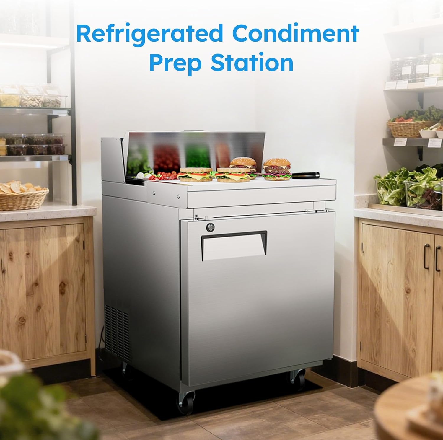 ETL & NSF Certified 27" W 1 Door 11.6 Cu.Ft Commercial Sandwich Salad Pizza Prep Table Refrigerator,Stainless Steel Food Prep Station Fridge,Condiment Cooler with Cutting Board, 1 Shelves 8 Pans