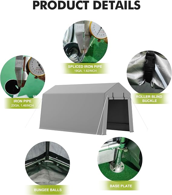 Car Storage Shelter Logic Shelter with 2 Roll-Up Zipper Doors Waterproof Heavy Duty Tarpaulin Storage Tent for ATV Motorcycle Bike Garden Tools Wood