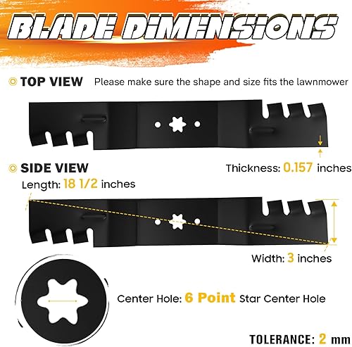 Miniatura 4 de (3) Cuchillas cortacésped dentadas de 54 pulgadas para MTD Cub Cadet Craftsman 742-0677 742-0677B 942-0677A 942-0677 RZT54 RZT-S54 SLT1554 GTX2654