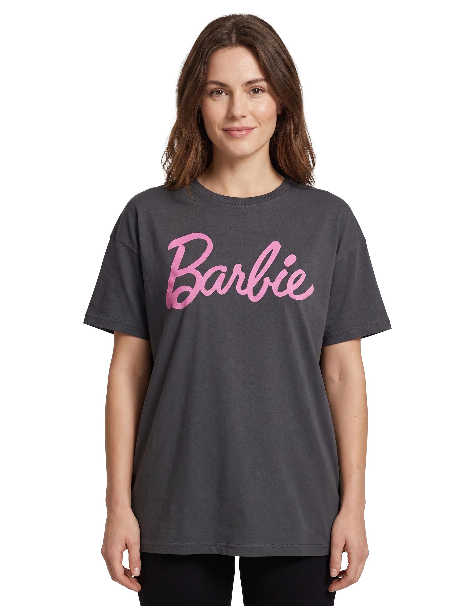 Barbie Women's Grey Logo T-Shirt Dress - Short Sleeve - Size M