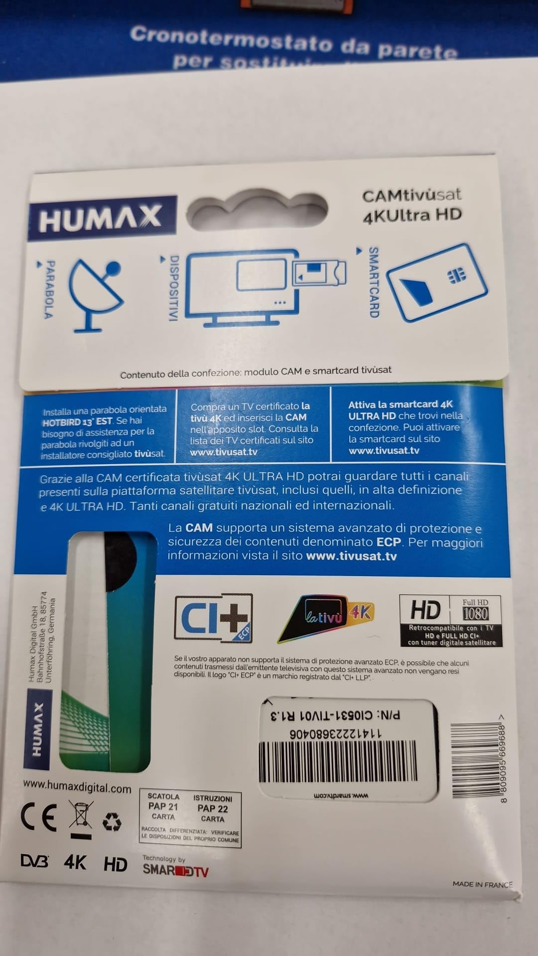 Humax - CAM Tivùsat 4K Ultra HD con interfaccia CI+ECP, scheda inclusa, retro compatibile con i dispositivi CI