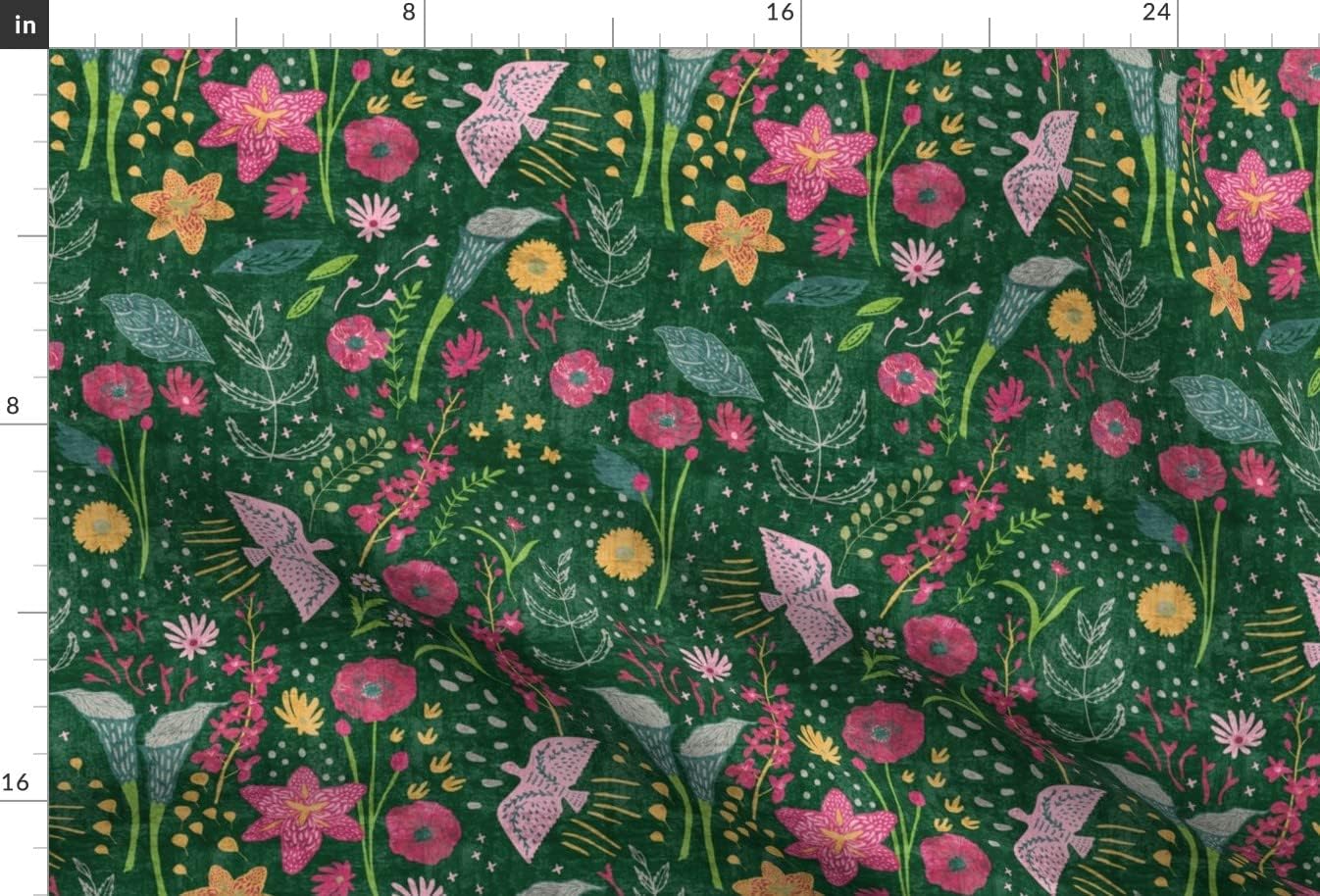 Spoonflower Fabric - Floral Forest Bird Pink Flower Woodland Animal Printed on Upholstery Velvet Fabric Fat Quarter - Upholstery Home Decor Bottomweight Apparel