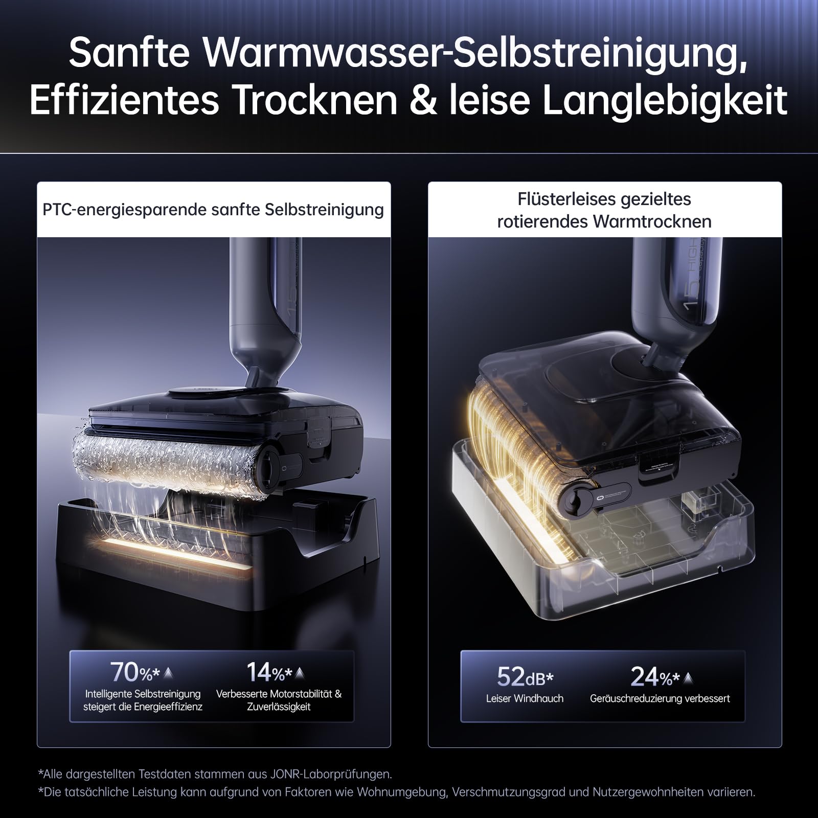 JONR 20000 Pa H2 PRO Nass-Trockensauger, Innovatives Geruchsfreies Design, Heißwasser-Reinigung,1500ml Extra großer Wassertank mit 180° Flachliegend(unverminderte Saugleistung & Wasserleistung). (M)
