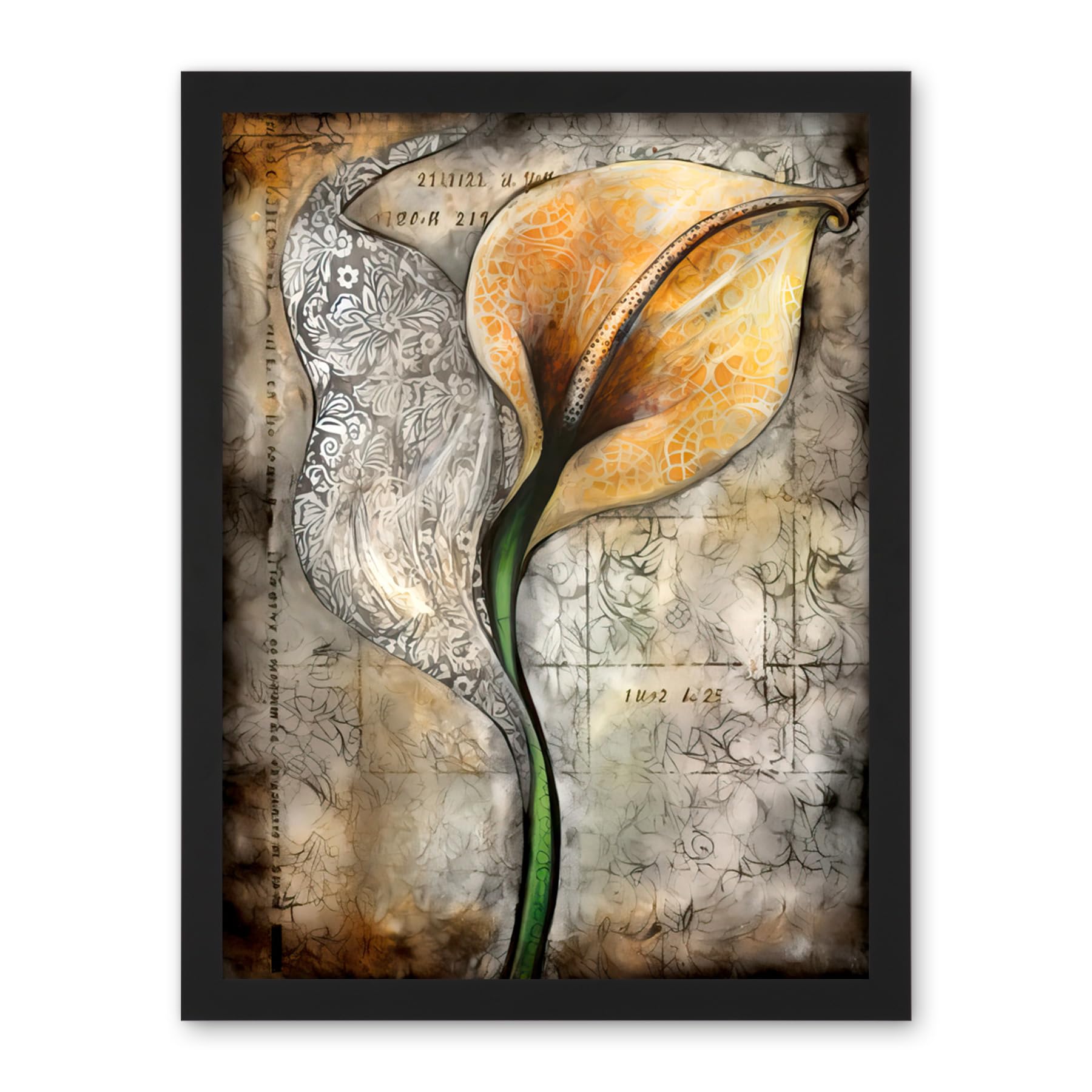 Artery8 Batik Style Pattern Calla Lily Flower Bloom Artwork Framed Wall Art Print 18X24 Inch