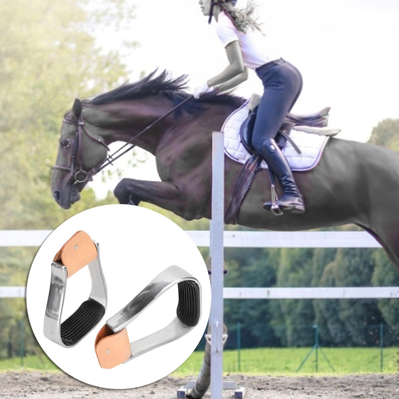 HERCHR 2 Paquetes de alojamiento de Caballos, estribos de Aluminio con Almohadilla con Almohadilla de Goma de tachada sobre Tachuelas de Seguridad de Seguridad sin Aliento