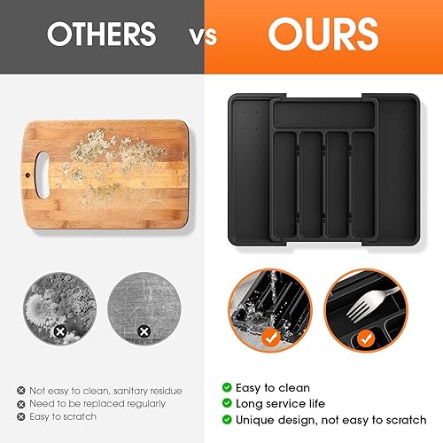 Miniatura 3 de Organizador de cubiertos, organizador de cajones de utensilios ajustable y expandible, sin BPA, bandeja de cubiertos para tenedores, cucharas,