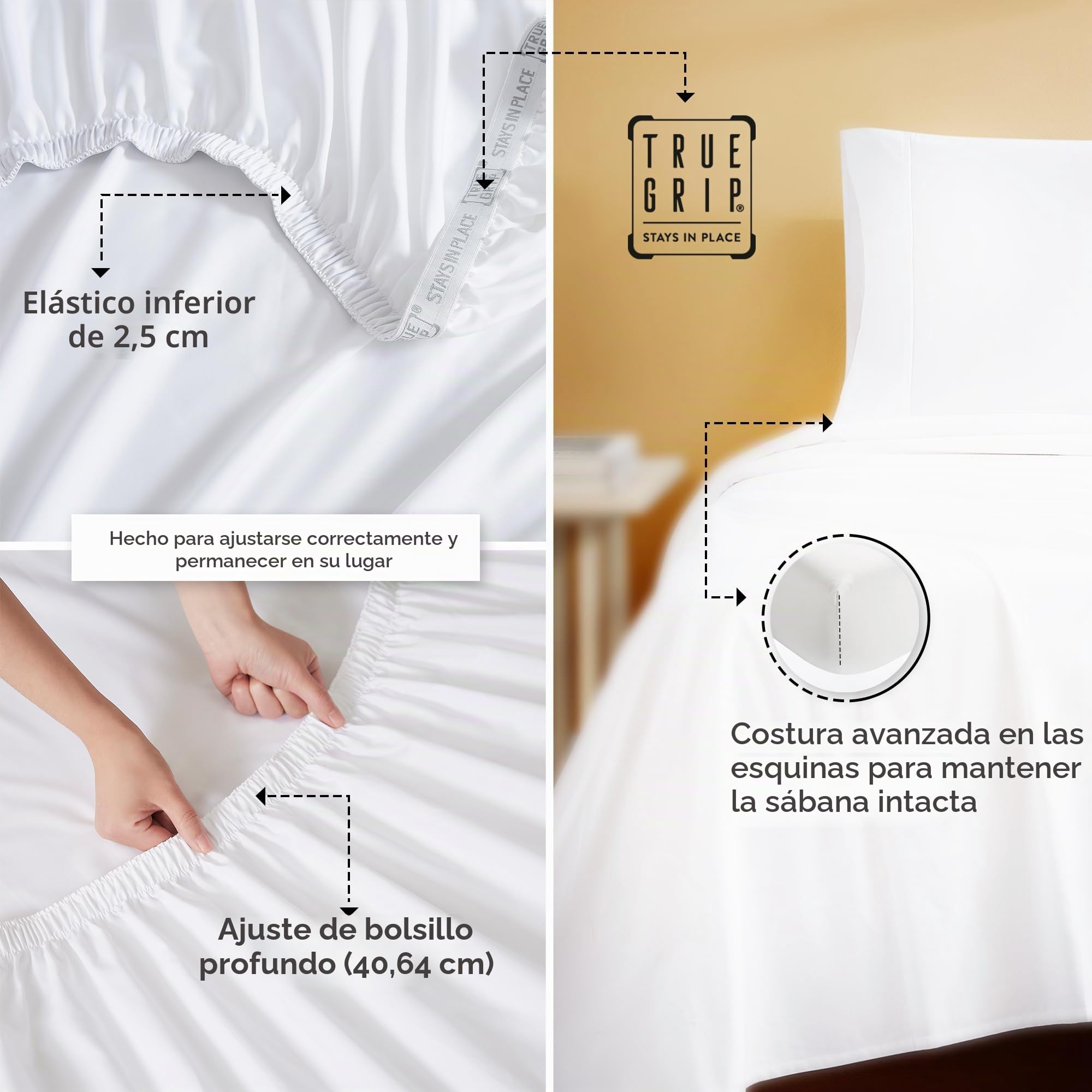 Linen Closet Juego de sábanas de algodón orgánico Blanco ártico de 4 Piezas