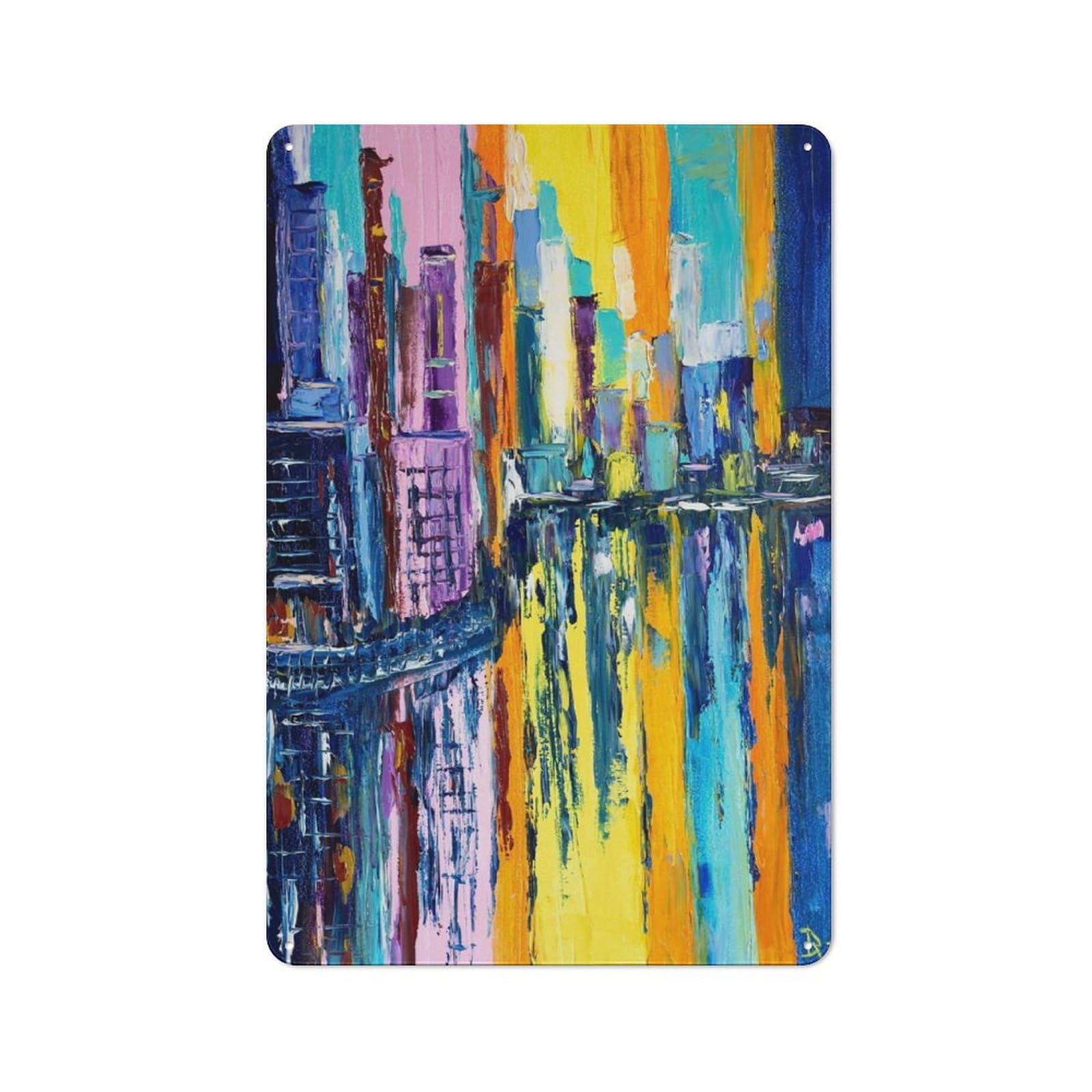 Junmoney Style-7 Vintage Tin Sign 30X20cm Featuring Colorful Lake District For Bar Or Restaurant, A Decorative Christmas Gift For Bar Decor Enthusiasts