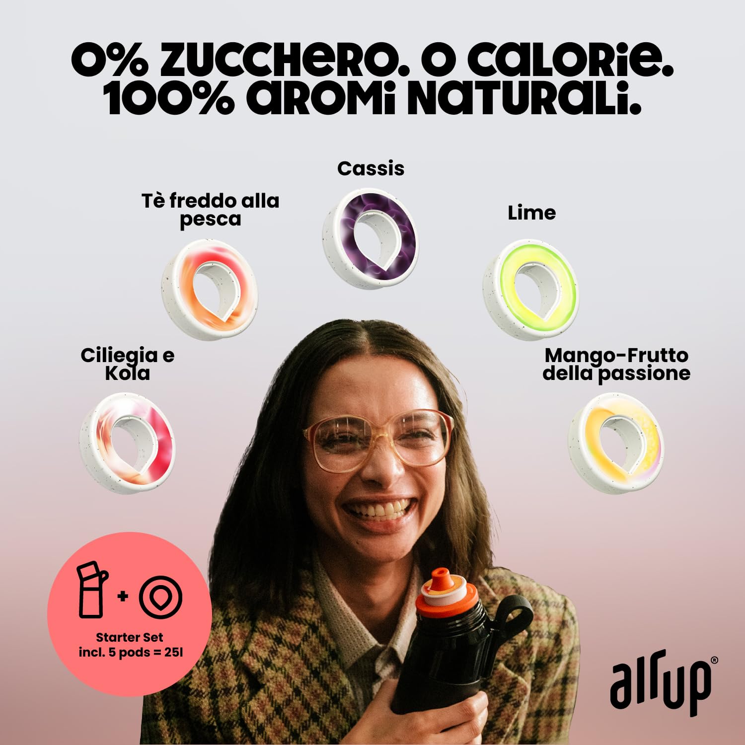 AIR UP Bottiglia Twist Pro Starter Set originale, con baccelli in 5 sapori, borraccia da 600 ml, senza zucchero, lavabile in lavastoviglie e senza BPA | in rosso