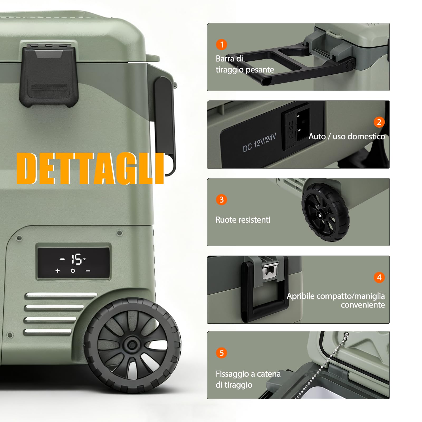 GD40W 43L Frigorifero Portatile Per Auto Congelatore 12/24V DC,Asta Telescopica E Ruote Mini Frigo Per Viaggio, Picnic, Campeggio Uso Esterno, da -20℃ a 20℃