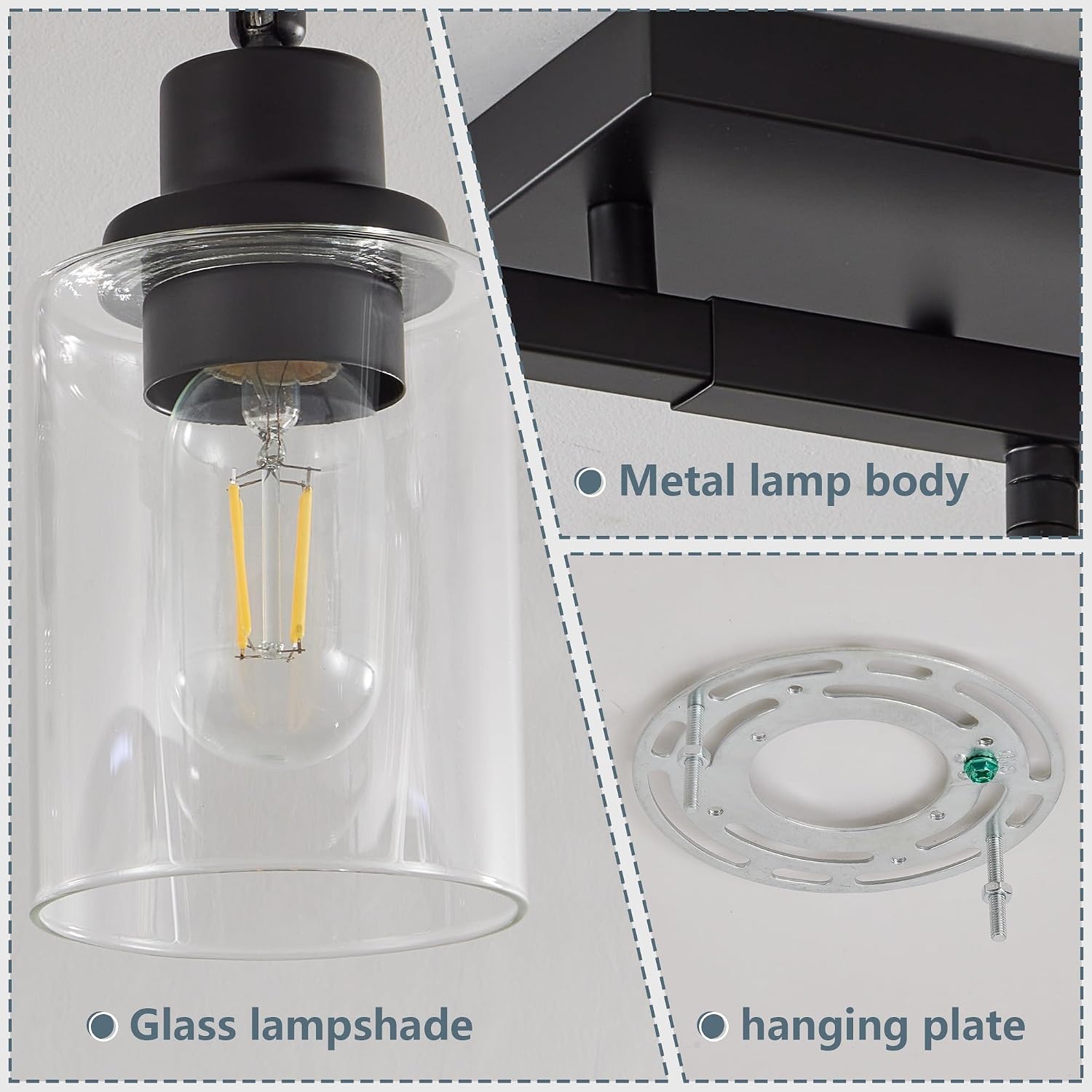 5-Light Track Lighting Kit, Black Track Lighting Fixtures, Rotatable Spotlight with Clear Glass Shades, Ceiling/Wall Mount Bathroom Wall Sconces for Kitchen Shop Hallway (Bulb Not Included)