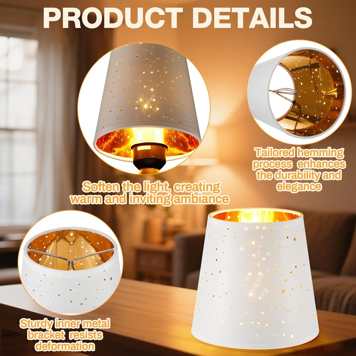 Riakrum 6 Pcs Chandelier Lamp Shades Set Small Lamp Shade for Pendant Wall Ceiling Lights Candle Bulbs Clip on Fitter Lampshade (Star,White)