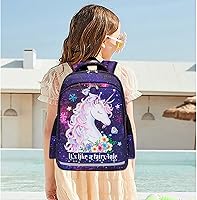 Vista 5 de Mochila infantil para niñas mochilas preescolares bolsa escolar para jardín de infantes con correa para el pecho Púrpura Galaxy Mochilas Daypack
