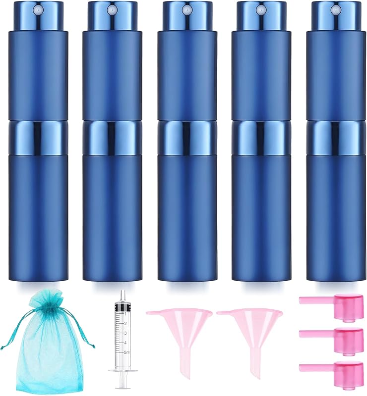 Atomizadores de Perfume Recarregáveis DPLASKA 8 mL Azul, Pacote com 5 e Acessórios