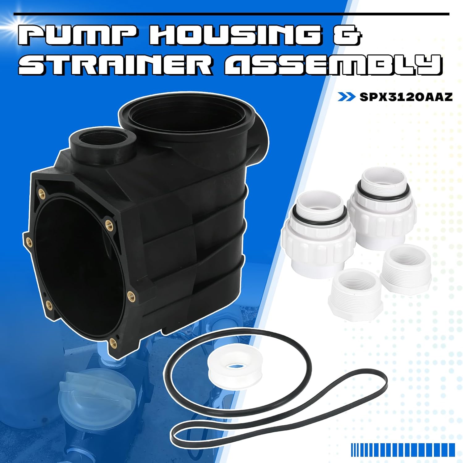 SPX3120AAZ Threaded Style Pump Housing and Strainer with Drain Plugs fit for Hayward Super II 2 Pump SP3000 SP3000X Series, 2 by 2 Inch