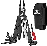 MOSSY OAK Multitool, 19-in-1 Stainless Steel Multi Tool Pliers, Survival Tools with Fire Starter, Window Breaker, Whistler, Self-locking EDC Gear with Sheath for Outdoor, Survival, Camping, Hiking 19-in-1 Black