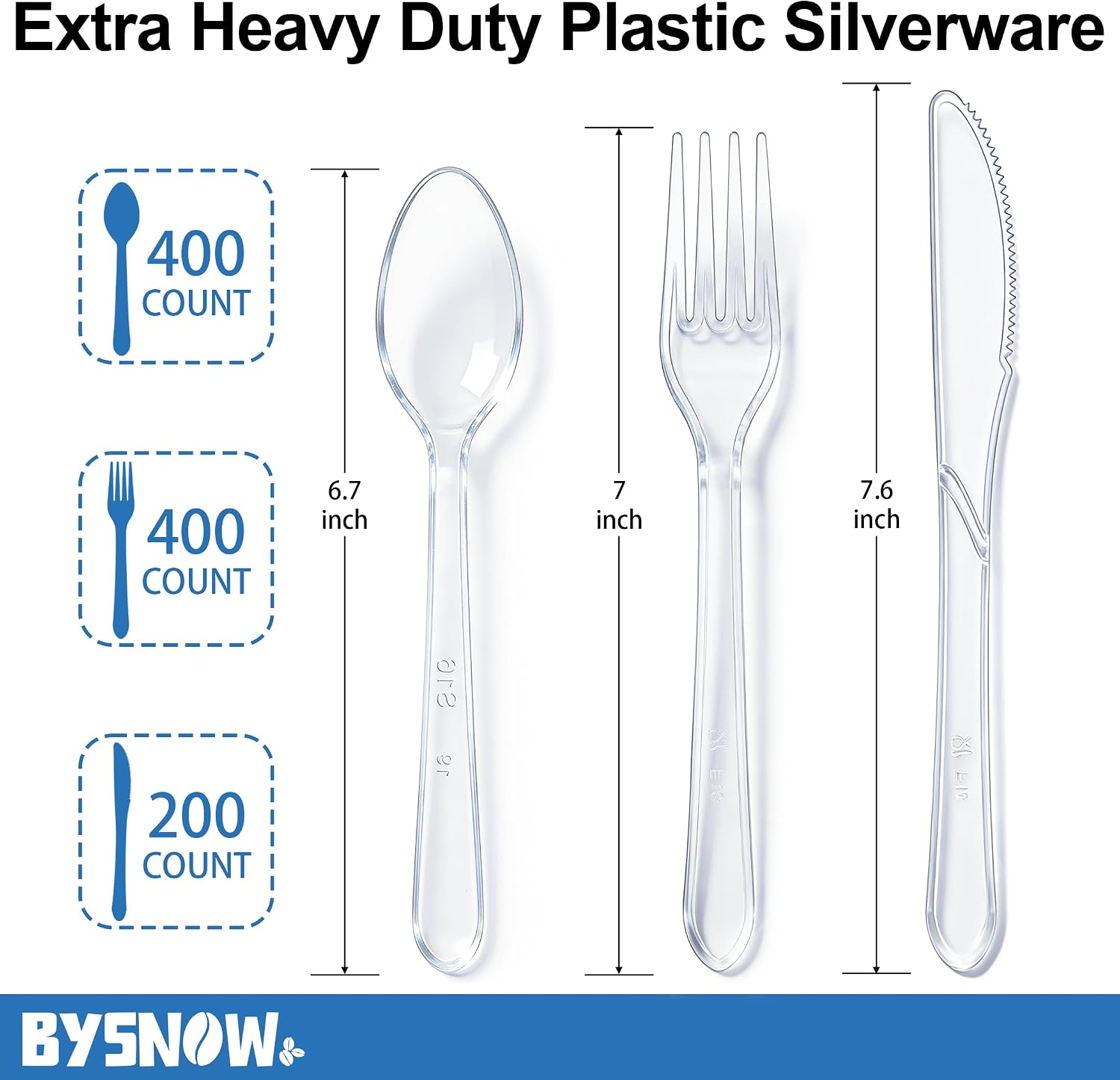 BYSNOW 1000 Count Extra Heavy Duty Plastic Silverware, BPA-Free, Heat Resistant, Disposable Clear Plastic Utensils Set, Plastic Cutlery Set, Plasticware Bulk for Parties, Events and Everyday Use