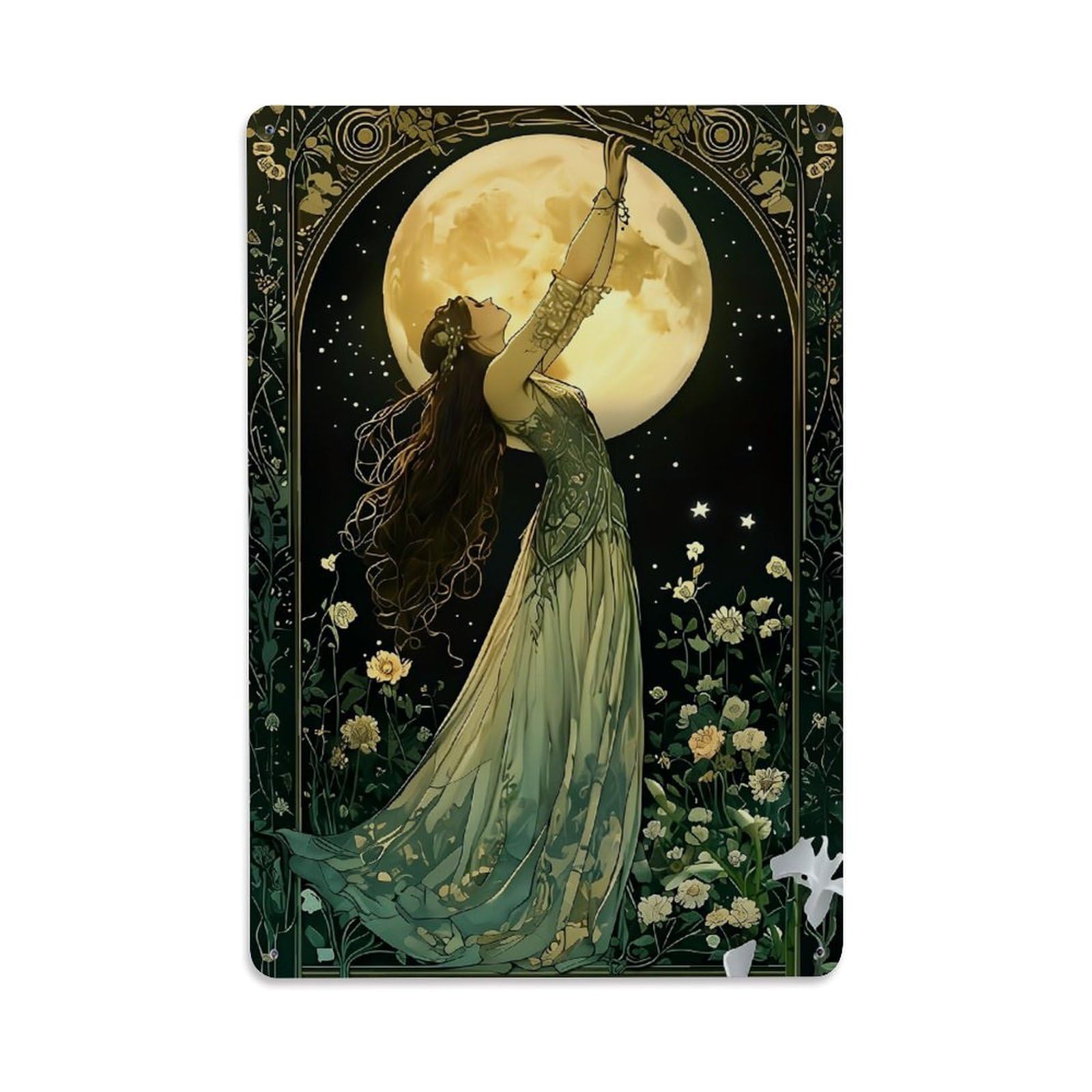 Moonlit Woman Floral Arch Night Retro Metal Tin Sign, Vintage Decor Art Poster for Bar, Home, Man Cave, Kitchen, Laundry Room Gift 8x12Inch