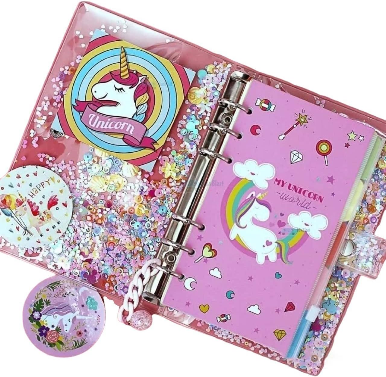 FunBlast 13 in 1 DIY Unicorns Diary for girls, Unicorns Notebook for girls with pen, Unicorn return gifts for girls, Kids diary unicorn - DIY Diary for Kids