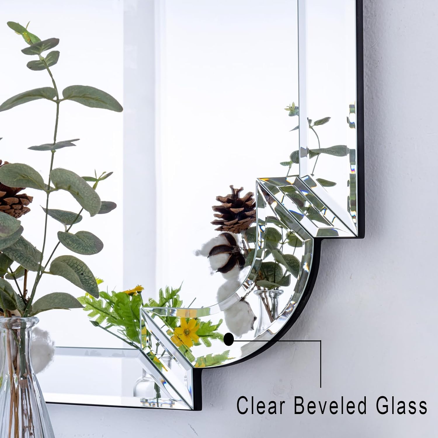 Chende 36''x24'' Bathroom Mirror with Beveled Glass, Elegant Decorative Mirror for Wall Decor, Modern Accent Mirror with Scalloped Frame for Living Room, Dining Room, Entryway, Fireplace, Bedroom