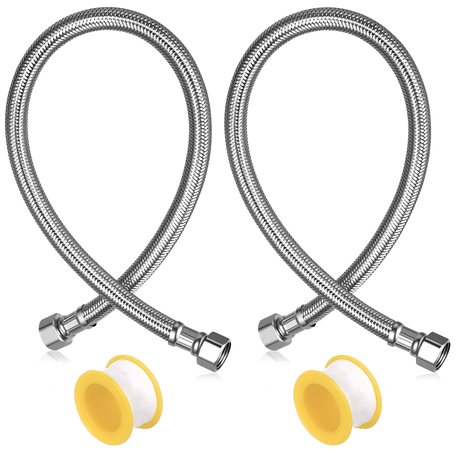 2 Pcs Flexible Hose Pipes, 3/8" x 3/8" BSP Braided Flexible Tap Connectors, 50cm Stainless Steel Flexi Pipes Hoses for Kitchen Sink Bathroom Basin Toilet Taps Plumbing Fittings
