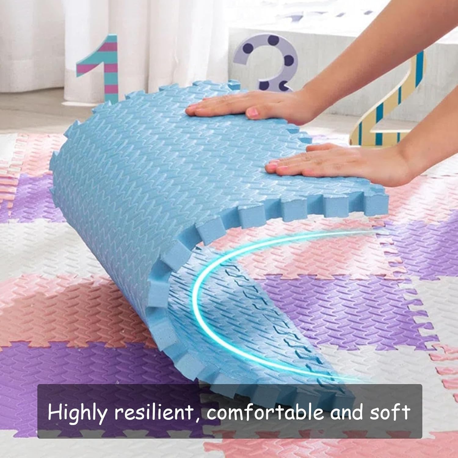 2.5cm Thickned Interlocking Playmats Floor Gyms Puzzles Foam Mat，Easy DIY Installation Crawling Mat(Blue,30x30x2.5cm)