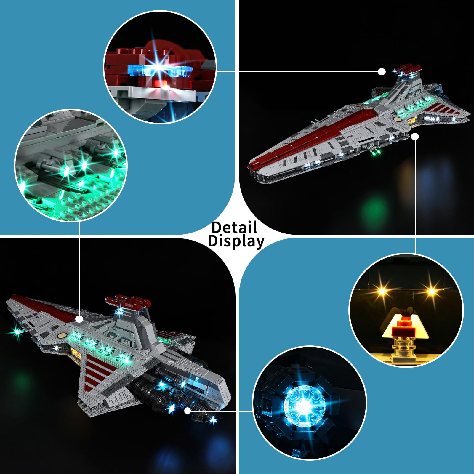 BrickSoul Led Light Kit for Lego Venator, Compatible with 75367 Lego Light Kit, Light Up Your Legos Class Republic Attack Cruiser Building Set - NO Lego Blocks Set (RC Sound Version)