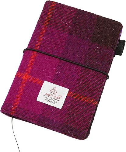 ICObuty Funda para cuaderno de papel kraft con bolsillo de 3.5 x 5.5 pulgadas Harris Tweed (funda para cuaderno Magenta)